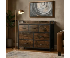 Mebel Elite Komoda su 7 stalčiais HUDSON, 98 cm, rustikinio ąžuolo ir juoda