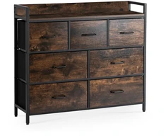 Mebel Elite Komoda su 7 stalčiais HUDSON, 98 cm, rustikinio ąžuolo ir juoda