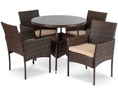 Mebel Elite Lauko baldų komplektas AZUL, apvalus stalas, rudas ir smėlio spalvos