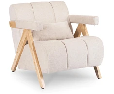 Mebel Elite Poilsio fotelis RENATO, smėlio spalvos, ąžuolo spalvos korpusas