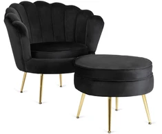 Mebel Elite Poilsio fotelis su kojų atrama, 82 × 82 cm, juodas aksominis