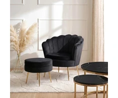 Mebel Elite Poilsio fotelis su kojų atrama, 82 × 82 cm, juodas aksominis