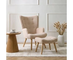 Mebel Elite Poilsio fotelis su pakoju, buklė audinys, 66 × 54 × 97 cm, smėlio spalvos