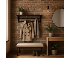 Mebel Elite Prieškambario kabykla su lentyna ir 5 kabliukais, 80 cm, rustikinio ąžuolo ir juoda