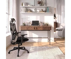Mebel Elite Rašomasis stalas rievėtu stalviršiu, 120 × 60 cm, riešutmedžio ir juodos spalvos