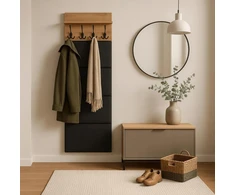 Mebel Elite Sieninė kabykla su 5 kabliukais ir lentyna, 50 cm, Artisan ąžuolo / grafito