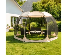 Lauko baldų komplektas Mebel Elite Sodo pavėsinė CAMA, 395 × 395 cm, smėlio ir juodos spalvos