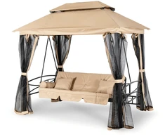 Mebel Elite Sodo sūpynės CARMEN, 237 × 150 × 255,5 cm, smėlio ir juodos spalvos