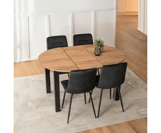 Mebel Elite Stalo ir 4 kėdžių komplektas HARRY / PERU, 102–142 cm, ąžuolo ir juodos spalvos