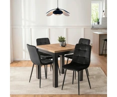 Mebel Elite Valgomojo komplektas – išskleidžiamas stalas ir 4 kėdės, 80 × 80–160 cm, ąžuolo ir juodos spalvos