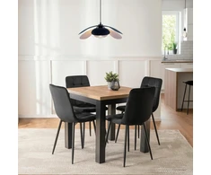 Mebel Elite Valgomojo komplektas – išskleidžiamas stalas ir 4 kėdės, 80 × 80–160 cm, ąžuolo ir juodos spalvos