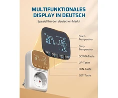 DEWENWILS skaitmeninis temperatūros reguliatorius su jutikliu, LCD ekranas, kištukinis, 230 V, režimai šilumai ir vėsumui