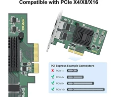 10gtek® Gigabit Pcie serverio adapteris, skirtas Intel I350-t2 - I350am2 lustas, dvigubas Rj45 prievadas, 1gbit Pci Express Ethernet Lan tinklo plokštė, 10/100/1000mbps Nic, skirtas Windows Server, Win8, 10, Xp ir Linux