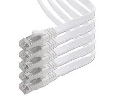 1attack.de 0,5 m - balta - 5 vnt. Cat.7 Gigabit Ethernet Lan plokščias juostinis kabelis (rj45) tinklo kabelis, neapdorotas kabelis (10 Gbit/s) instaliacinis kabelis plonas suderinamas su Cat.5 - Cat.5e - Cat.6