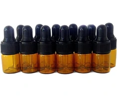 1ml/2ml/3ml gintaro spalvos stikliniai eterinių aliejų buteliukai su juodais lašintuvais, dangteliais, skirti makiažo kosmetikos mėginiams. Buteliukas eterinių aliejų aromaterapijai (12 vnt.) (2ml)