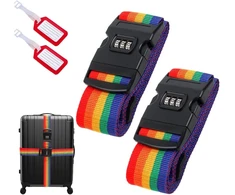 Kelioninis 2 bagažo diržų su užraktu rinkinys - akį traukiantis tvirtas bagažo diržas (2 m x 2) - idealiai tinka kelioniniams lagaminams - su 2 vardų etiketėmis - Komoke