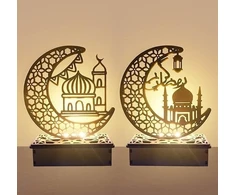 2 vnt. medinės Eid Mubarak stalo dekoracijos su Led