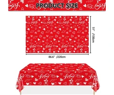 2 vnt. valentinų dienos staltiesių rinkinys, 220 x 130 cm, stačiakampė, valentinų diena, staltiesė su širdelėmis valentinų dienai, vakarėlio dekoracijos, jubiliejus, piršlybos, sužadėtuvės, vestuvių dekoras, raudona