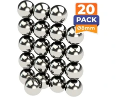 20 neodimio galios magnetų sidabriniai – rutuliniai magnetai ypač stiprūs apvalūs 8 mm skersmens – stiprūs super magnetai – sukibimo jėga apytiksliai 3,5kg – magnetai skirti lentoms, skelbimų lentoms, magnetinėms lentoms
