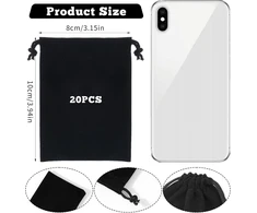 20 vnt. juodų aksominių maišelių su raišteliu 8x10 cm papuošalams