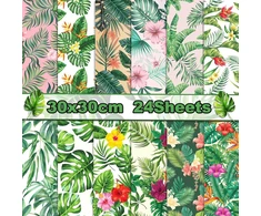 24 lapų havajietiškas scrapbooking popierius, 12 dizainų dvipusis bananų lapų vėžlio skeltalapio rašto dekoratyvinis popierius scrapbooking amatų popierius, 30,5 x 30,5 cm kortelių gamybai scrapbooking