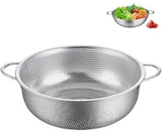 28,5 cm metalinis virtuvinis koštuvas, nerūdijančio plieno koštuvas su dvigubomis rankenomis, metalinis sietelis makaronams, mikroperforuotas koštuvas, skirtas nusausinti ir perkošti makaronus/daržoves/vaisius/ryžius, galima plauti indaplovėje
