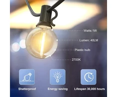 30 m led girlianda g40 lauko maitinimo tinklo lemputės, plastikiniai vandeniui atsparūs ip45 gaubtai su 1 w 50 + 2 lemputėmis