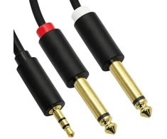 3.5mm į dvigubą 6.35mm audio kabelį, 3.5mm trs stereo jungtis į dvigubą 1/4" ts mono jungties y skirstytuvo kabelio adapterį, skirtą namų stereo sistemai, nešiojamam kompiuteriui, kompiuteriui, mikšeriui, mp3 grotuvui ir t.t. (1.5m)