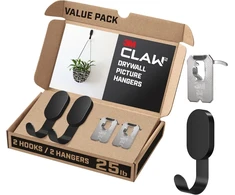 3m Claw (tm 25lb 2 juodos gipso kartono kabliukai ir 2 paveikslų pakabos, sunki pakabinimo priemonė kuprinėms, striukėms, paveikslams ir namų dekorui, 4 vnt.)