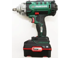4 x akumuliatorius (4 Ah) + 1 x parkside® 20 V akumuliatorinis smūginis veržliasukis 400 Nm passk 20-li c2, sukamasis smūginis veržliasukis, akumuliatoriaus sieninis laikiklis, įkroviklis (4,5 A), transportavimo dėklas, 16 veržlių