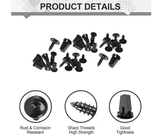 43 vnt. savisriegių varžtų rinkinys, m5 x 16 mm, korpuso varžtai, skirti lakštiniam metalui, anglinis plienas, lakštinio metalo varžtų asortimentas, plastikiniai varžtai, su 43 pagrindais (juodi)