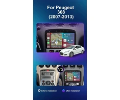 Automagnetola [4g + 64g] Ips 9 colių Android 14 automobilinis radijas Peugeot 308 2007-2013 su Navi Octa Core [integruotas Dab+/carplay/android Car/dsp/gps/bluetooth 5.0/wlan/usb