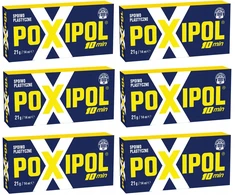 6x dvikomponentiniai klijai Poxipol pilki, metalo spalvos 21g / 14 ml + instrukcija