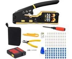 9-in-1 Rj45 replės užspaudimui - tinklo įrankių rinkinys - replės užspaudimui tinklo jungtims - įrankių rinkinys užspaudimui su kabelių testeriu, skirtas Cat5e, Cat6, Rj11/rj12, "pasidaryk pats" tinklui, kompiuterių remontui, 60 jungčių