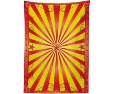 Abakuhaus Circus staltiesė, retro stiliaus fono paveikslėlis, lengva priežiūra, skalbiama, atspari nešvarumams ir ryškių spalvų, aukštos kokybės spauda, 140 x 200 cm, raudona / geltona