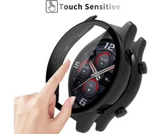 Acadeny dėklas su grūdinto stiklo ekrano apsauga, suderinamas su Honor Watch Gs3, 9h kietumas, 360° visapusiška apsauga, itin plonas apsauginis Pc dėklas, skirtas Honor Watch Gs3, juodas