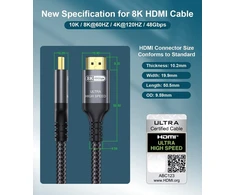 Adauxter 10k 8k Hdmi 2.1 kabelis 7.5 m, sertifikuotas 48gbps itin didelės spartos Hdmi kabelis su Ethernet 4k 240hz 165hz 144hz 120hz 8k 60hz Earc Hdcp2.3 Hdr10+ Pc nešiojamas kompiuteris Tv monitorius projektorius Ps5 X-box
