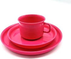 Affek Design Indų rinkinys kavos servizas plastikinių indų rinkinys 3 x puodeliai 14 cm lėkštės 18 cm plastikas fuksijų