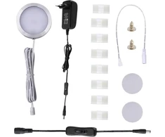 Aiboo 12 V Led spintelių apšvietimas, 1 vnt., po spintele montuojamas šviestuvas, virtuvinis įjungiamas šviestuvas su rankiniu jungikliu, vitrininis apšvietimas spintai, spintelei, lentynoms, Led apvalus spintelių šviestuvas, virtuvės šviestuvas, šilta ba