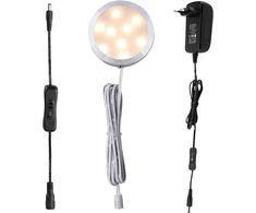 Aiboo 12 V Led spintelių apšvietimas, 1 vnt., po spintele montuojamas šviestuvas, virtuvinis įjungiamas šviestuvas su rankiniu jungikliu, vitrininis apšvietimas spintai, spintelei, lentynoms, Led apvalus spintelių šviestuvas, virtuvės šviestuvas, šilta ba
