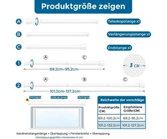Aizesi 1 x užuolaidų strypas, be gręžimo, 71.1 - 121.9 cm, 7/8 skersmens, baltas, užuolaidų strypas
