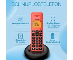 Alcatel E260 - Belaidis Dect telefonas - Kompaktiškas dizainas - Didelis apšviestas ekranas - Skambinimas laisvomis rankomis - Raudonas