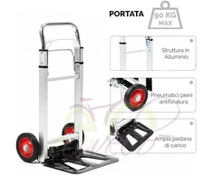 Aliumininis sulankstomas pramoninis vežimėlis su perforuotomis padangomis ir 90 kg keliamąja galia