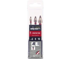 Alpen grąžtų kasetė C Protector (3 vnt., skersmuo 6,00–10,00 mm, skirtas kietoms akmens masės plytelėms iki Mohso/braižymo kietumo 9, taip pat stiklui ir porcelianui, specialus grąžtas, grąžtų asortimentas)