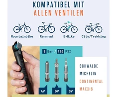 Alphatrail Ted Micro siurblys – visiems ventiliams 8,3 baro / 120 Psi maksimalus slėgis I efektyvi teleskopinė funkcija I Cnc apdirbtas aliuminio oro siurblys I dviračio siurblys prancūziškam ventiliui, automobilio ventiliui ir Dv