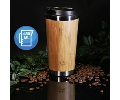 Ambition Nerūdijančio plieno ir bambuko puodelis su dangteliu, 450 ml