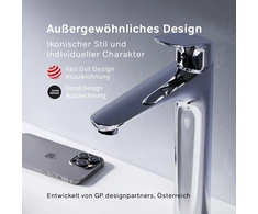 Am.pm Like praustuvo maišytuvas su vienos svirties maišytuvu, Softmotion keramikos kartuše, Rub&amp;clean, atsparus įbrėžimams, lengvai valomas, patvarus, chromuotas, 2 snapelio aukščiai 75 mm arba 216 mm