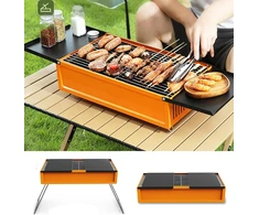 Anglinis grilis Camping Grilis nerūdijančio plieno mažas nešiojamas grilis iškyloms Bbq griliai lauko sodo vakarėliams - oranžinis
