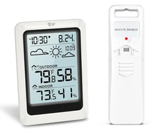 Ankilo belaidė meteorologijos stotis su lauko jutikliu, skaitmeninis termometras-higrometras vidaus ir lauko sąlygoms, belaidis termometras su žadintuvu, kambario termometras-higrometras su drėgmės matuokliu ir laikrodžiu