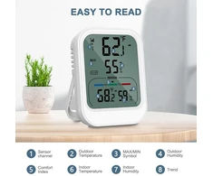 Ankilo belaidis matuoklis vidaus ir lauko temperatūrai bei drėgmei, belaidžio lauko jutiklio veikimo nuotolis iki 100 m, baltas